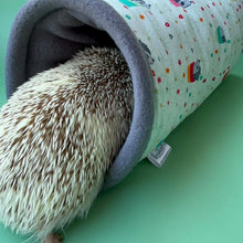 Load image into Gallery viewer, Hogs in pots stay open tunnel. Padded fleece tunnel. Tube. Padded tunnel for hedgehogs, rats and small pets. Small pet cosy tunnel.