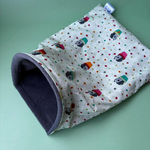 Hogs in pots snuggle sack, snuggle pouch, sleeping bag for hedgehogs and small animal bedding. Fleece lined.