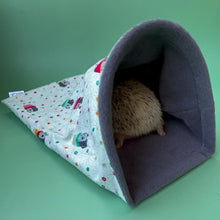 Load image into Gallery viewer, Hogs in pots snuggle sack, snuggle pouch, sleeping bag for hedgehogs and small animal bedding. Fleece lined.