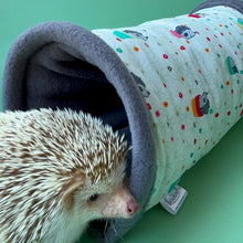 Load image into Gallery viewer, Hogs in pots mini set. Tunnel, snuggle sack and toys. Fleece bedding. Hedgehog fleece tunnel and pouch.