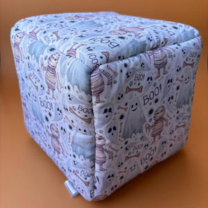 Halloween mummy and ghosts cosy cube house. Hedgehog and guinea pig cube house. Padded fleece lined house.