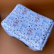 Load image into Gallery viewer, LARGE Halloween mummy and ghosts cosy bed. Cosy cube. Cuddle Cube. Snuggle house. Fleece hidey. Padded house for guinea pigs.