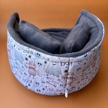 Load image into Gallery viewer, LARGE Halloween mummy and ghosts cuddle cup. Pet sofa. Guinea pig bed. Pet beds. Fleece bed. Fleece sofa. Pet sofa.