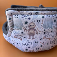 Load image into Gallery viewer, LARGE Halloween mummy and ghosts cuddle cup. Pet sofa. Guinea pig bed. Pet beds. Fleece bed. Fleece sofa. Pet sofa.