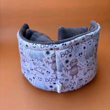 Load image into Gallery viewer, Halloween mummy and ghosts  cuddle cup. Pet sofa. Hedgehog and small guinea pig bed. Small pet beds. Fleece sofa bed.