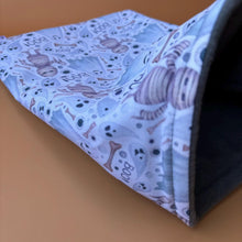 Load image into Gallery viewer, Halloween mummy and ghosts snuggle sack. Sleeping bag for hedgehogs or guinea pigs. Fleece lined.