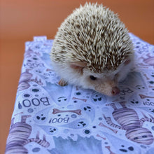 Load image into Gallery viewer, Halloween mummy and ghosts snuggle sack. Sleeping bag for hedgehogs or guinea pigs. Fleece lined.