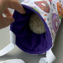 Load image into Gallery viewer, Halloween donuts padded bonding bag, carry bag for hedgehog. Fleece lined pet tote. Pet travel bag.