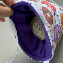 Load image into Gallery viewer, Halloween donuts padded bonding bag, carry bag for hedgehog. Fleece lined pet tote. Pet travel bag.