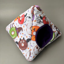 Load image into Gallery viewer, Halloween donuts tent house. Hedgehog and small animal house. Padded fleece lined house.