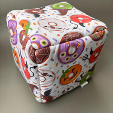 Load image into Gallery viewer, Halloween donuts cosy cube house. Hedgehog and guinea pig cube house. Padded fleece lined house.