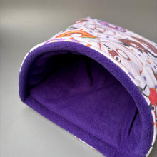 Load image into Gallery viewer, LARGE Halloween donuts cosy snuggle cave. Padded stay open snuggle sack. Fleece pet bed. Stay open padded cave.