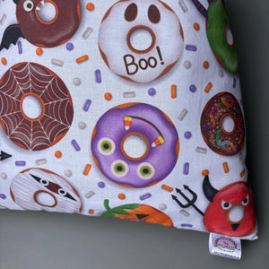 LARGE Halloween donuts cosy snuggle cave. Padded stay open snuggle sack. Fleece pet bed. Stay open padded cave.