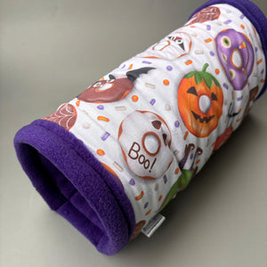 Halloween donuts stay open tunnel. Padded fleece tunnel. Padded tunnel for hedgehogs, rats and small pets. Small pet cosy tunnel.