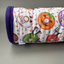 Load image into Gallery viewer, Halloween donuts stay open tunnel. Padded fleece tunnel. Padded tunnel for hedgehogs, rats and small pets. Small pet cosy tunnel.