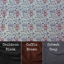 Load image into Gallery viewer, Halloween mummy and ghosts snuggle sack. Sleeping bag for hedgehogs or guinea pigs. Fleece lined.