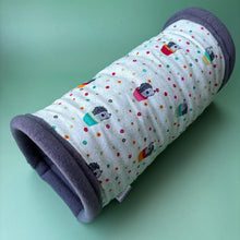 Load image into Gallery viewer, Hogs in pots stay open tunnel. Padded fleece tunnel. Tube. Padded tunnel for hedgehogs, rats and small pets. Small pet cosy tunnel.
