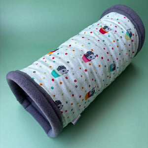 Hogs in pots stay open tunnel. Padded fleece tunnel. Tube. Padded tunnel for hedgehogs, rats and small pets. Small pet cosy tunnel.