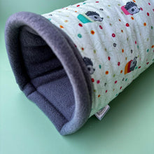 Load image into Gallery viewer, Hogs in pots stay open tunnel. Padded fleece tunnel. Tube. Padded tunnel for hedgehogs, rats and small pets. Small pet cosy tunnel.