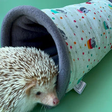 Load image into Gallery viewer, Hogs in pots stay open tunnel. Padded fleece tunnel. Tube. Padded tunnel for hedgehogs, rats and small pets. Small pet cosy tunnel.