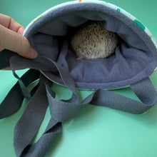 Load image into Gallery viewer, Hogs in pots padded bonding bag, carry bag for hedgehog. Fleece lined pet tote. Pet travel bag.