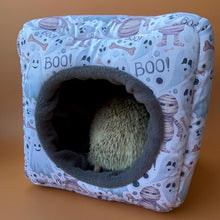 Load image into Gallery viewer, Halloween mummy and ghosts cosy cube house. Hedgehog and guinea pig cube house. Padded fleece lined house.