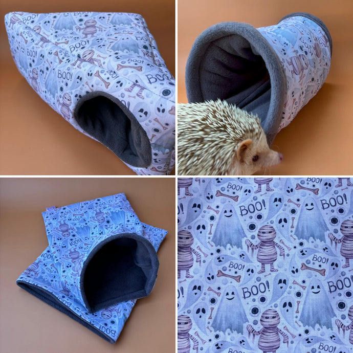 Halloween mummy and ghosts full cage set. Corner house, snuggle sack, tunnel cage set for hedgehog or small pet.