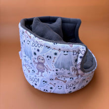 Load image into Gallery viewer, Halloween mummy and ghosts  cuddle cup. Pet sofa. Hedgehog and small guinea pig bed. Small pet beds. Fleece sofa bed.