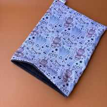 Load image into Gallery viewer, Halloween mummy and ghosts snuggle sack. Sleeping bag for hedgehogs or guinea pigs. Fleece lined.