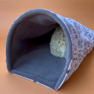 Halloween mummy and ghosts mini set. Tunnel, snuggle sack and toys. Fleece bedding. Hedgehog fleece tunnel and pouch.
