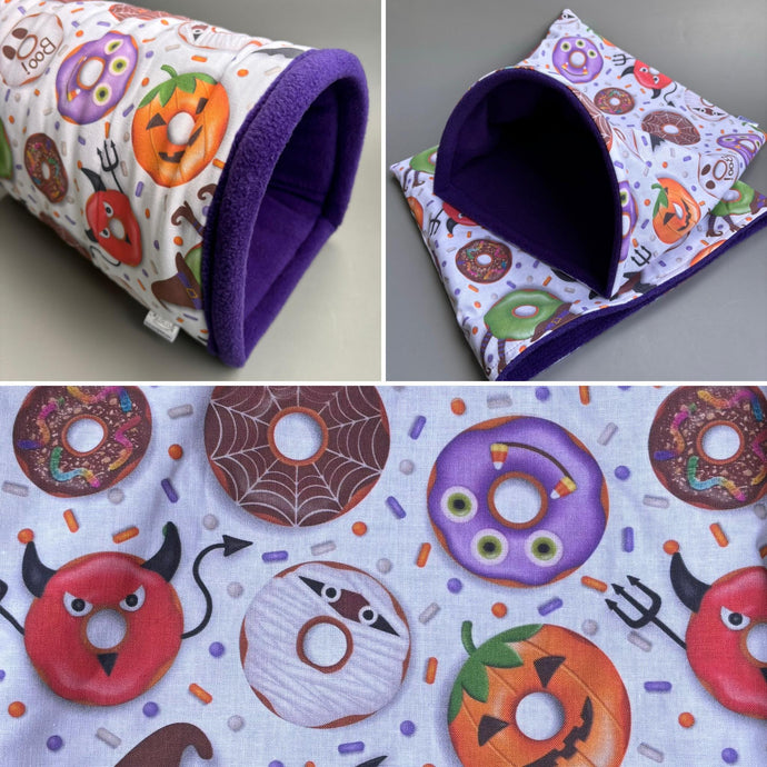 Halloween donuts mini set. LARGE size tunnel, LARGE snuggle sack and toys. Fleece bedding.