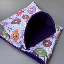 Load image into Gallery viewer, Halloween donuts mini set. LARGE size tunnel, LARGE snuggle sack and toys. Fleece bedding.