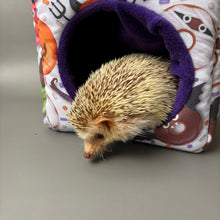 Load image into Gallery viewer, Halloween donuts cosy cube house. Hedgehog and guinea pig cube house. Padded fleece lined house.