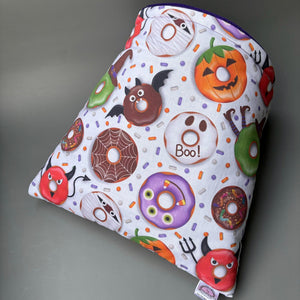 LARGE Halloween donuts cosy snuggle cave. Padded stay open snuggle sack. Fleece pet bed. Stay open padded cave.