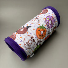Load image into Gallery viewer, Halloween donuts stay open tunnel. Padded fleece tunnel. Padded tunnel for hedgehogs, rats and small pets. Small pet cosy tunnel.