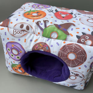 LARGE Halloween donuts cosy bed. Cosy cube. Cuddle Cube. Snuggle house. Fleece hidey. Padded house for guinea pigs.