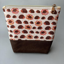 Load image into Gallery viewer, Cream and brown hedgehog zipper pouch. Makeup bag, small cosmetic zip pouch.