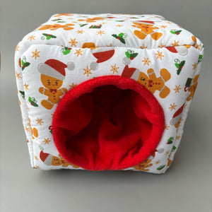 Christmas gingerbread man cosy cube house. Hedgehog and guinea pig cube house. Padded fleece lined house.