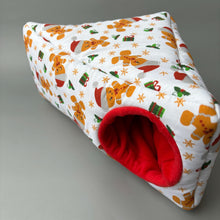 Load image into Gallery viewer, Christmas gingerbread man corner house. Hedgehog and small pet house. Padded fleece lined house.