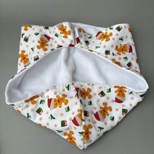 Christmas gingerbread man bonding scarf for hedgehogs and small pets. Bonding pouch.