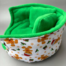 Load image into Gallery viewer, LARGE Christmas gingerbread man cuddle cup. Pet sofa. Guinea pig bed. Pet beds. Fleece bed. Fleece sofa. Pet sofa.