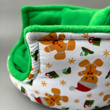 Load image into Gallery viewer, LARGE Christmas gingerbread man cuddle cup. Pet sofa. Guinea pig bed. Pet beds. Fleece bed. Fleece sofa. Pet sofa.