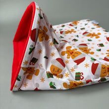 Load image into Gallery viewer, LARGE Christmas gingerbread man snuggle sack. Snuggle pouch/sleeping bag for hedgehogs, guinea pig and other small animals.