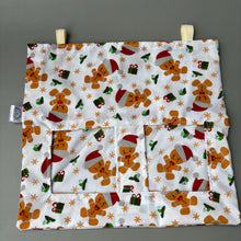 Load image into Gallery viewer, Christmas gingerbread man hanging hay bag for guinea pigs. Cotton hay feeder.