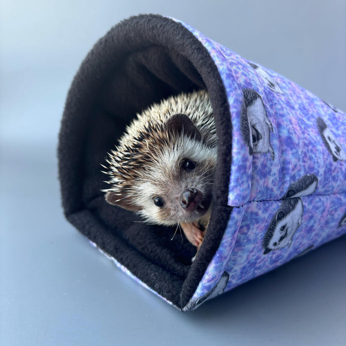 Happy Quills hedgehog cosy snuggle cave. Padded stay open snuggle sack. Hedgehog bed. Fleece pet bedding.