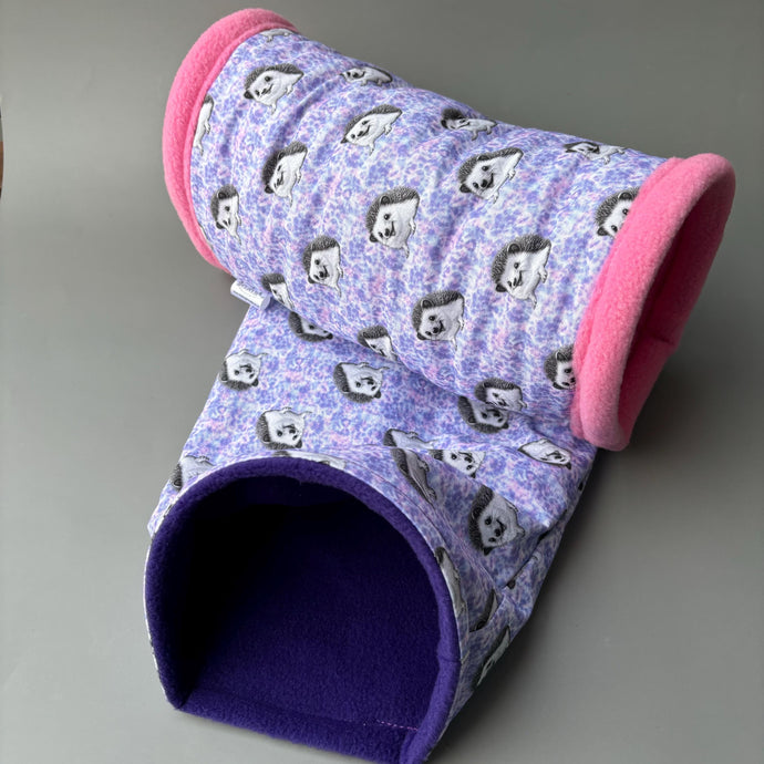 Happy Quills mini set. Tunnel, snuggle sack and toys. Fleece bedding. Hedgehog fleece tunnel and pouch.