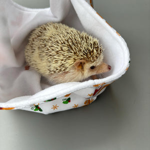 Christmas gingerbread man bonding scarf for hedgehogs and small pets. Bonding pouch.