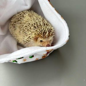 Christmas gingerbread man bonding scarf for hedgehogs and small pets. Bonding pouch.