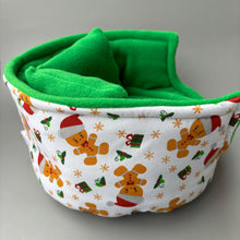 Load image into Gallery viewer, LARGE Christmas gingerbread man cuddle cup. Pet sofa. Guinea pig bed. Pet beds. Fleece bed. Fleece sofa. Pet sofa.