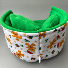 Load image into Gallery viewer, LARGE Christmas gingerbread man cuddle cup. Pet sofa. Guinea pig bed. Pet beds. Fleece bed. Fleece sofa. Pet sofa.